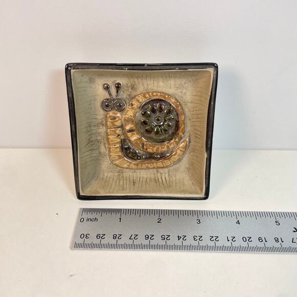 Vintage Takahashi Snail Dish 3.5” Brown Black Ceramic MCM Japan Trinket Ashtray - Picture 7 of 7
